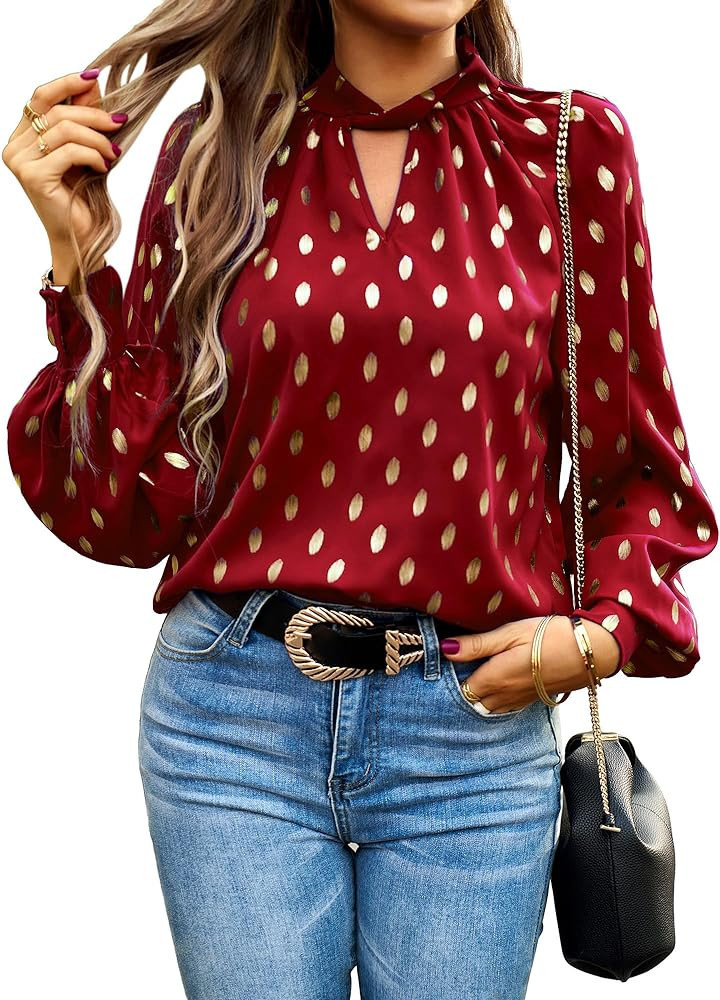 Kate Kasin Womens Blouses Puff Long Sleeve 2023 Fall Mock Neck Casual Shirt Top S-XXL | Amazon (US)