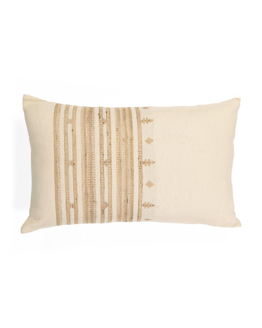 14x22 Linen And Silk Blend Bhujodi Hand Woven Pillow | TJ Maxx