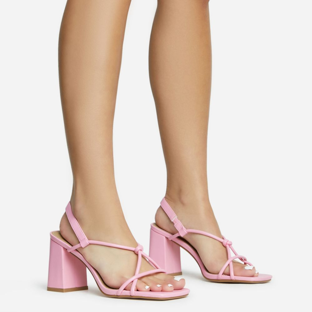 Rachel Knotted Strap Detail Square Toe Slingback Block Heel In Pink Faux Leather | EGO Shoes (US & Canada)