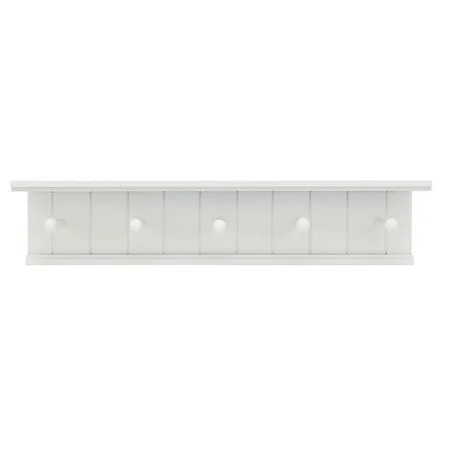Pemberly Row Contemporary Kian Wall Shelf with 5 Pegs White Engineered Wood | Walmart (US)
