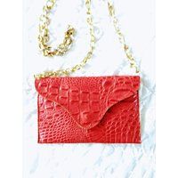 Vtg Red Croco Leather Clutch/Chain Strap Leather Purse/Envelop Shape Flap Clutch/Crossbody Croc Bag/ | Etsy (US)