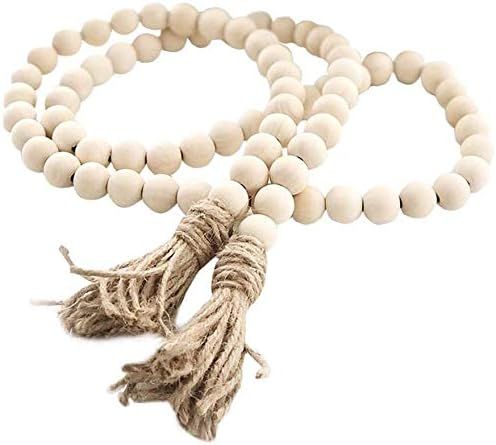 58In/pc Farmhouse Beads Wood Bead Garland Rustic Prayer Beads Boho Beads with Tassels Walling Han... | Amazon (US)