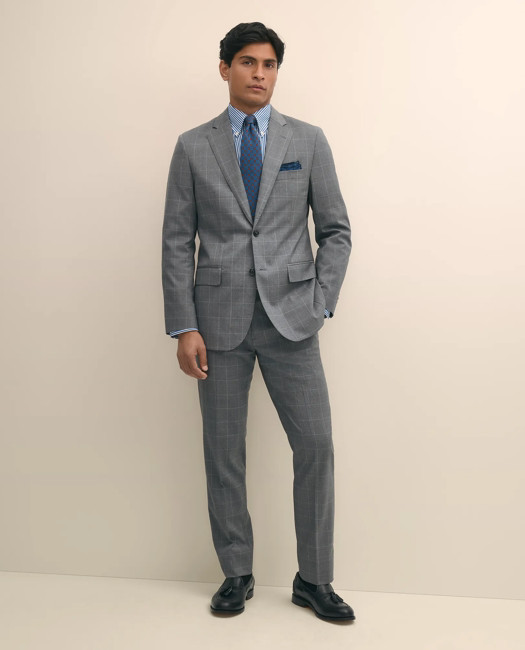 Brooks Brothers Men's Slim Fit 1818 Windowpane Suit In Wool | Grey | Size 36 Regular | Brooks Brothers US