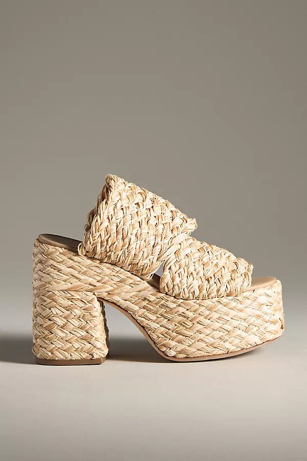 Braided Raffia Platform Slide Sandals | Anthropologie (US)