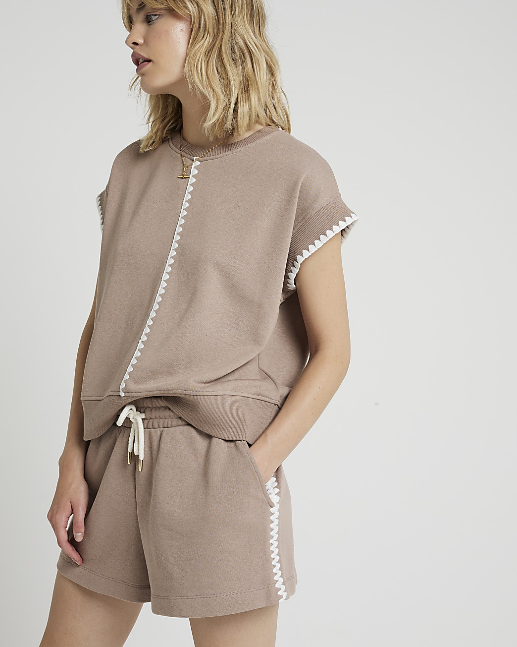 Brown Whipstitch Runner Shorts | River Island (UK & IE)