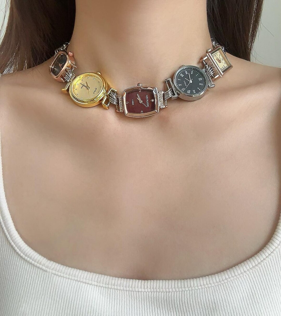 Five Watch Face Choker Necklace,punk Style Clock Choker,unique,y2k Watch Choker,quartz Watch Jewe... | Etsy (US)