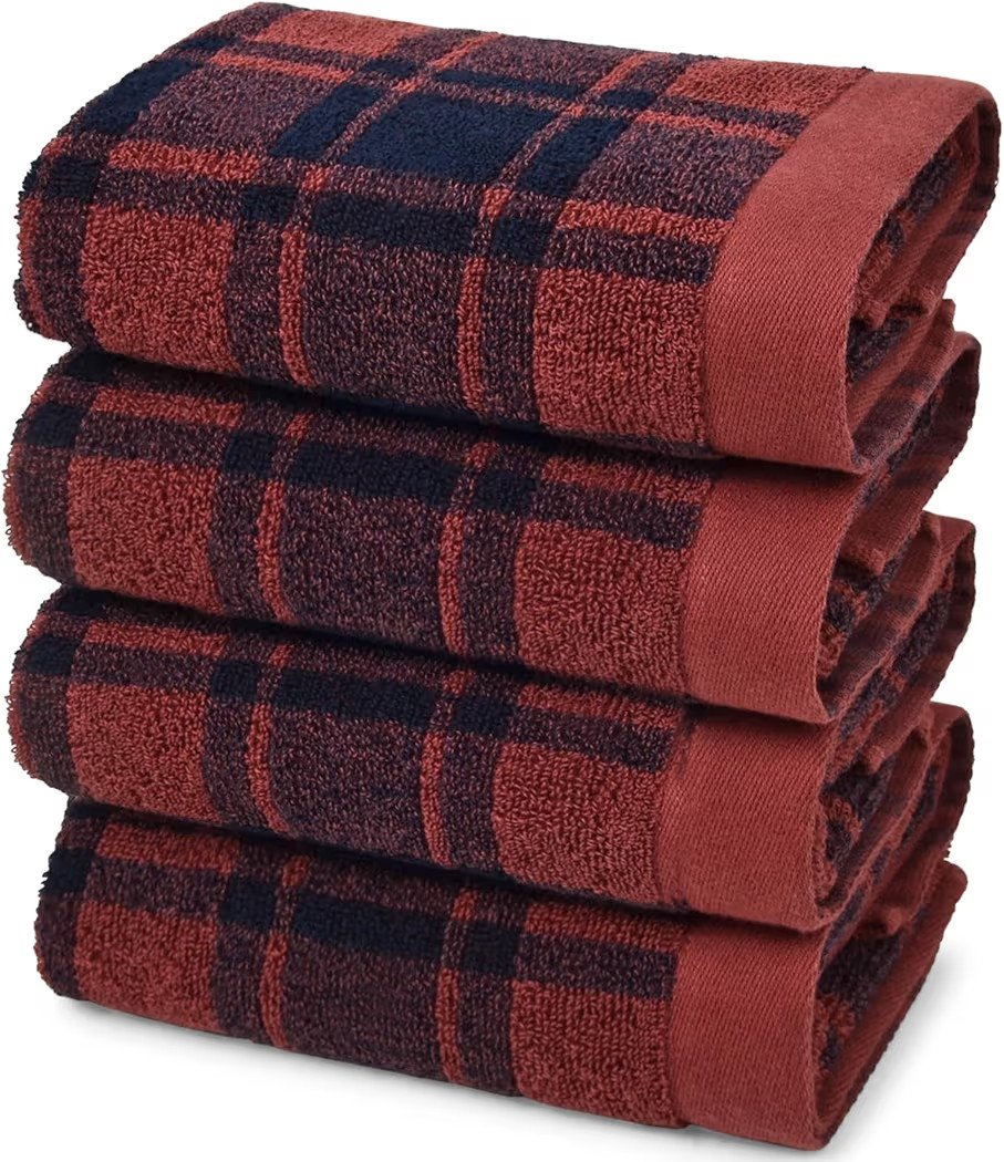Red Hand Towels for Bathroom, 100% Cotton Ultra Soft and Absorbent, 4 Pack Vintage Checkered Hand... | Amazon (US)