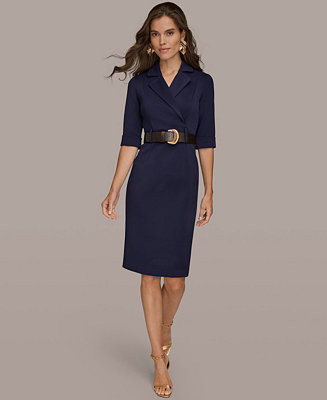 Women's 3/4-Sleeve Belted Sheath Dress | Macy's