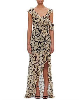 David Jones De La Vali Serena Print Maxi Dress in Art Deco Floral - Black, Size 8 AU | David Jones (Australia & New Zealand)