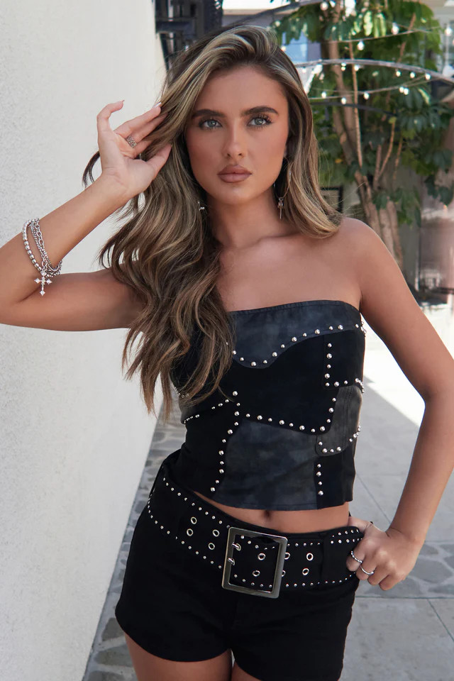 Rockstar Vibes Studded Faux Leather Tube Top | Windsor Stores