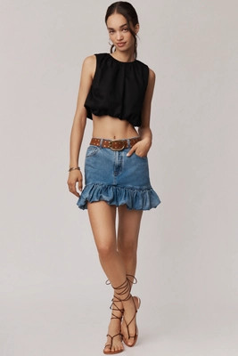 Siempre Naomi Denim Bubble-Hem Mini Skirt | Anthropologie (US)