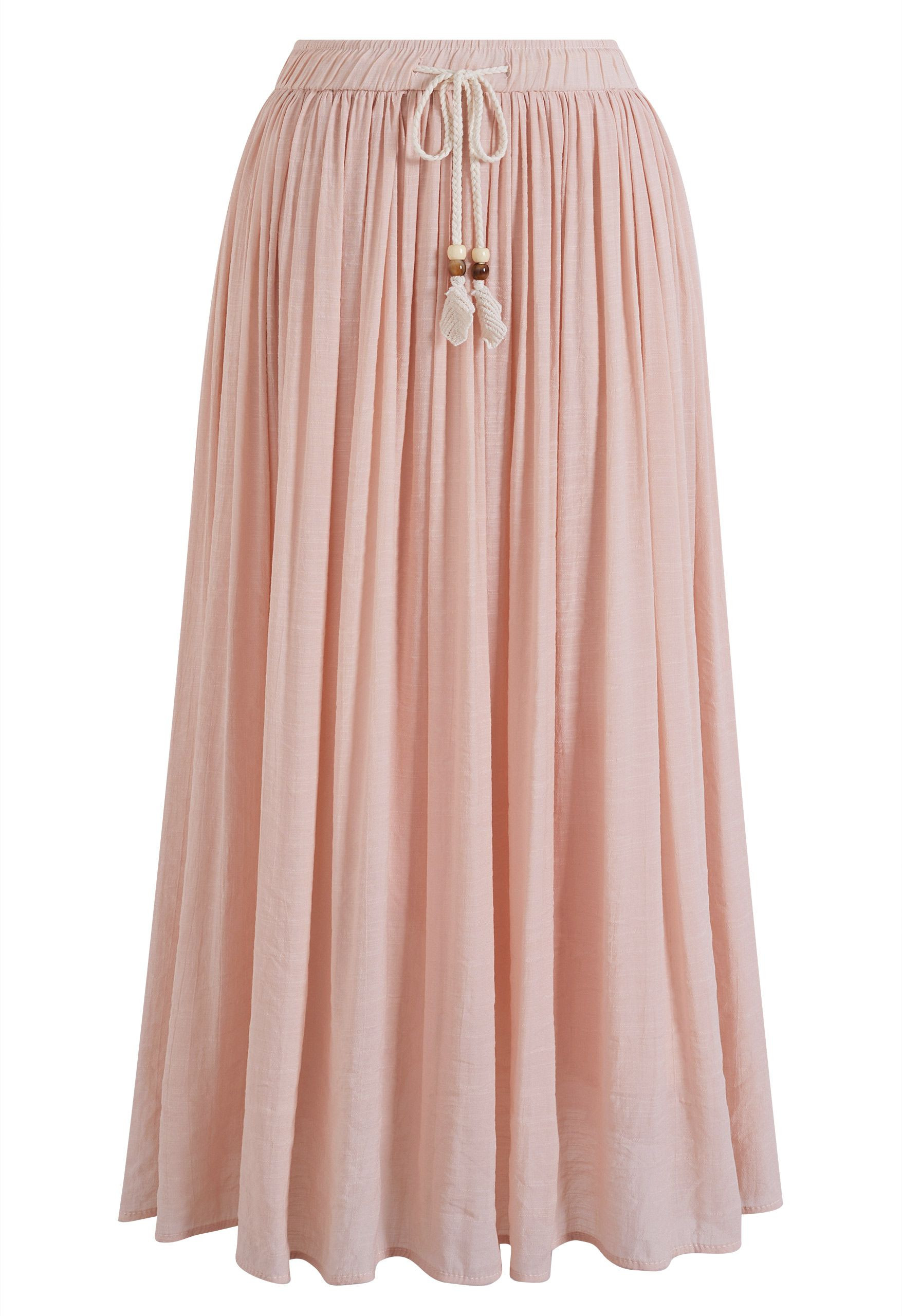 Braided Drawstring Waist Gathered Maxi Skirt in Dusty Pink for Afternoon Tea & Boutique Shopping | Chicwish