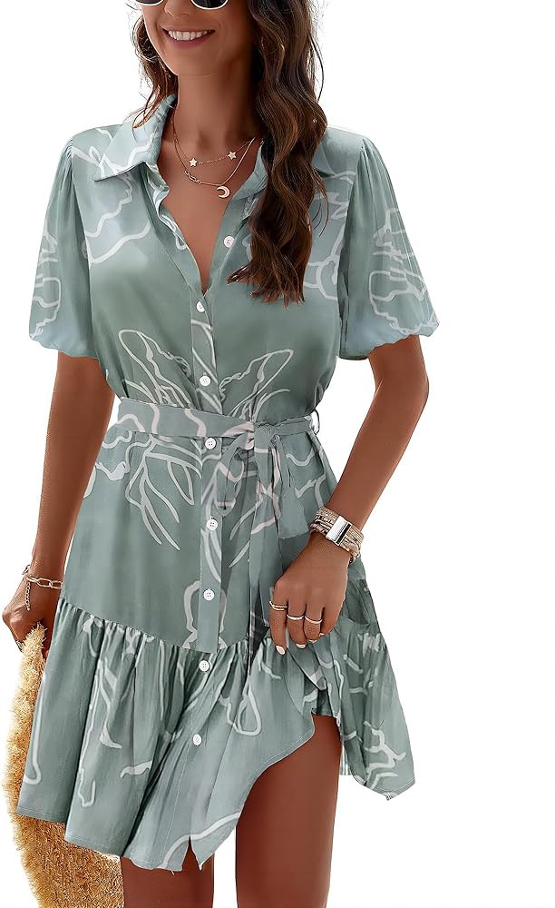 Womens Button Down Short Sleeve Dress for Women with Belt Casual Spring Summer Beach Sun Dress fo... | Amazon (US)