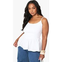 Womens Plus Fabric Mix Peplum Top - White - 28, White | Boohoo.com (UK & IE)