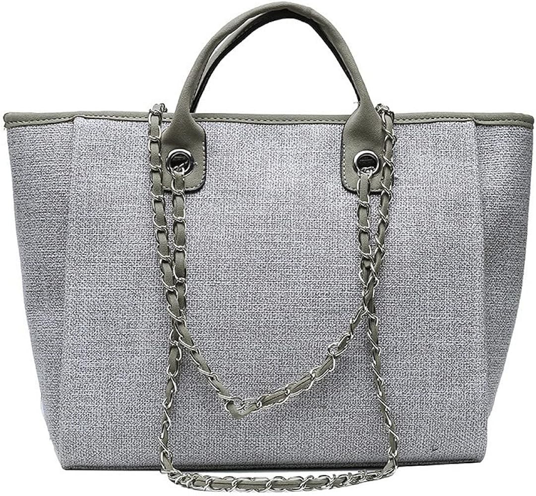 Tote Bags Women Canvas Bag Chain Large Capacity Tote Bag Portable Shopping Bag Handbag Beach Bag | Amazon (US)