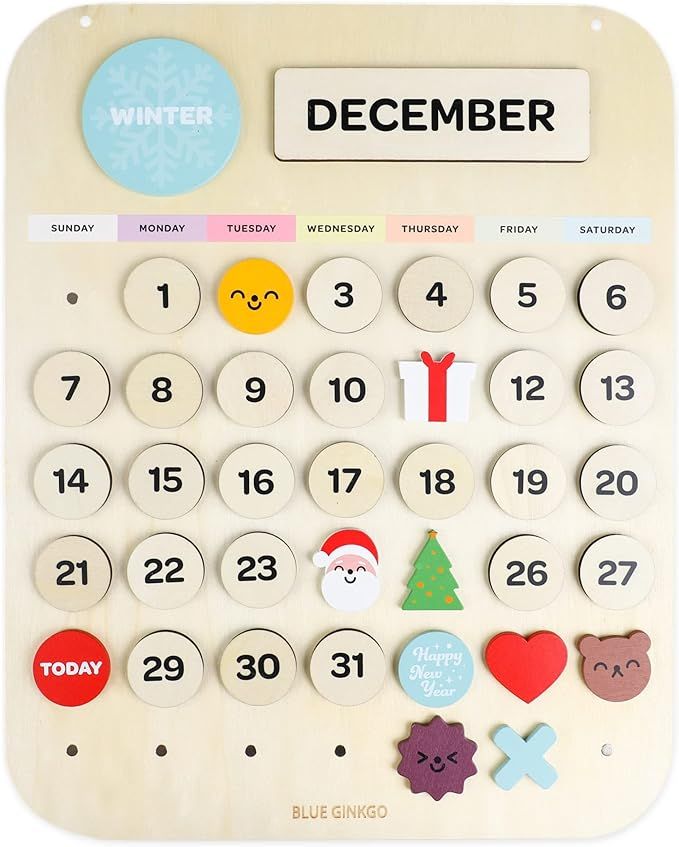 BLUE GINKGO Wooden Kids Calendar - Montessori Calendar for Kids to Learn Seasons, Months and Days... | Amazon (US)