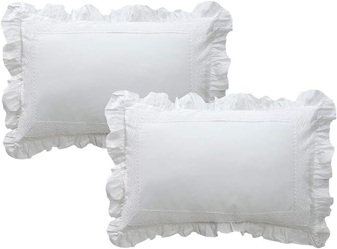 TEALP Decorative Pillow Rustic Farmhouse Lace Shabby Soft Breathable Bridal Pure White Shams Cott... | Amazon (US)