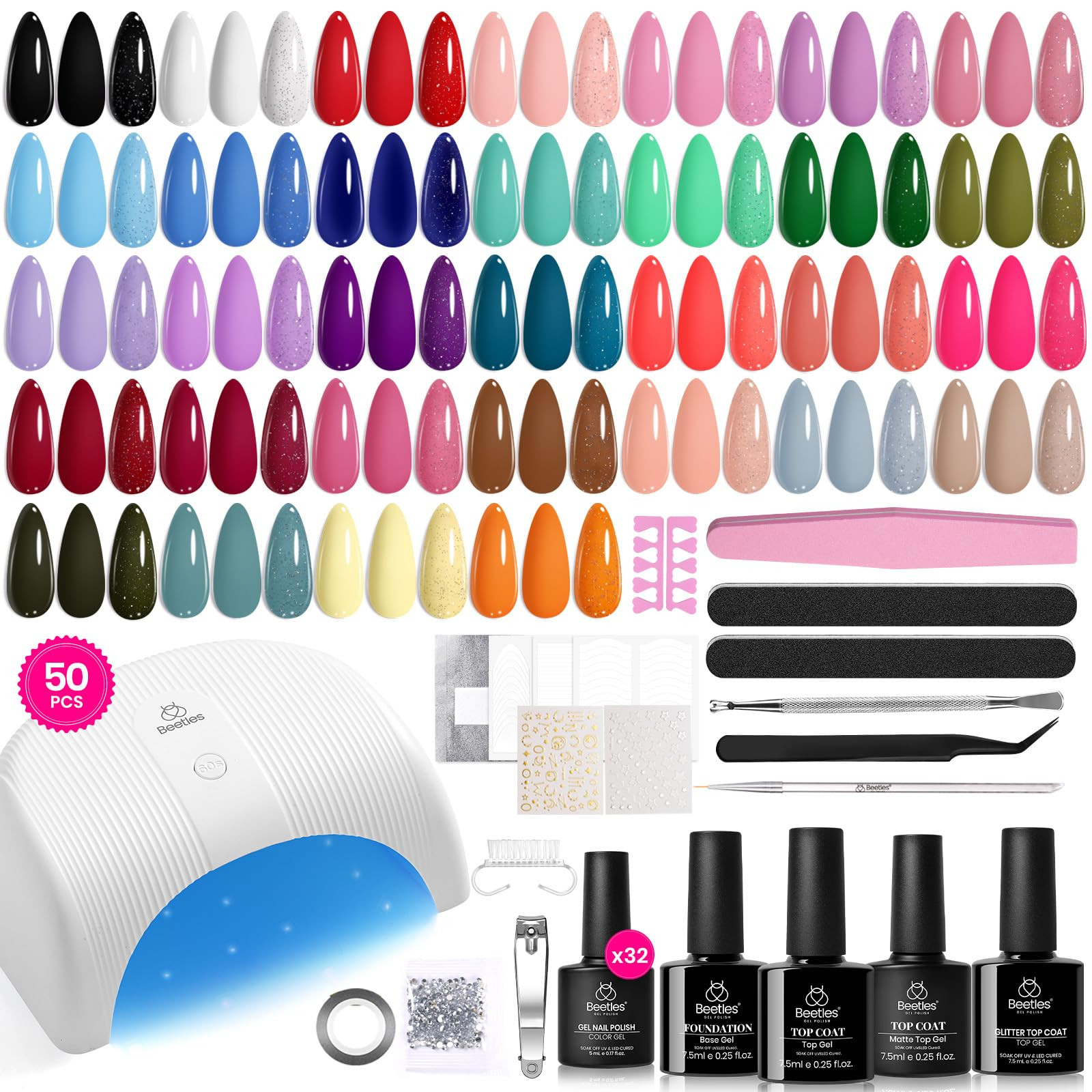 Beetles Gel Nail Polish Kit with U V Light, 32 Colors Gel Polish Nail Set 50 Pcs Polish Set with ... | Amazon (US)