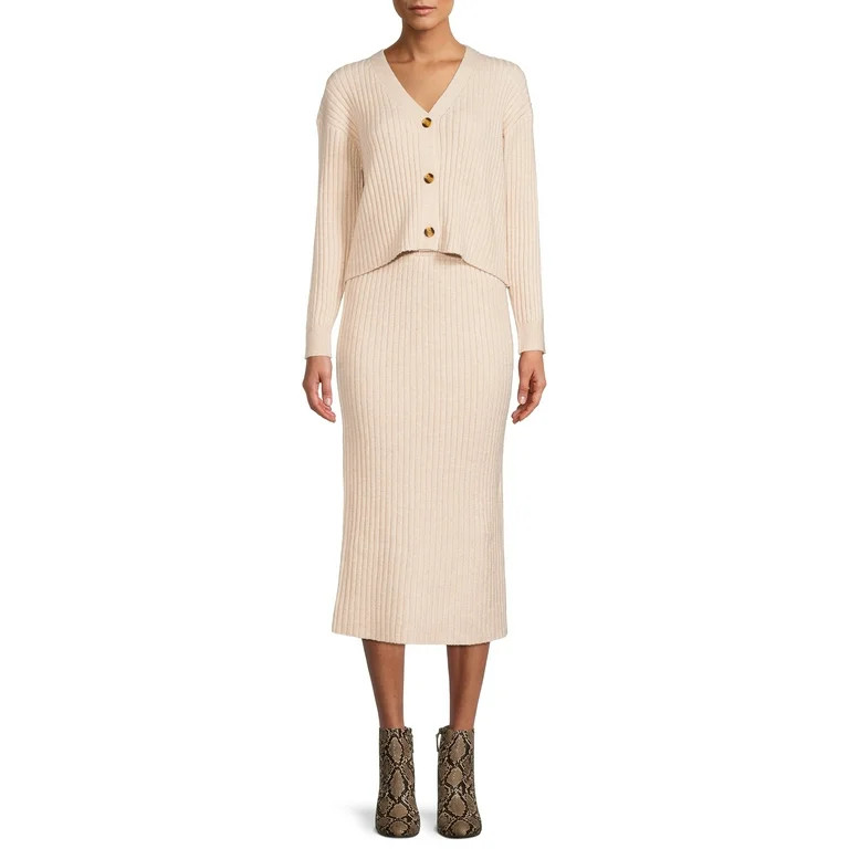 Time and Tru Women's Sweater Cardigan and Skirt Set - Walmart.com | Walmart (US)