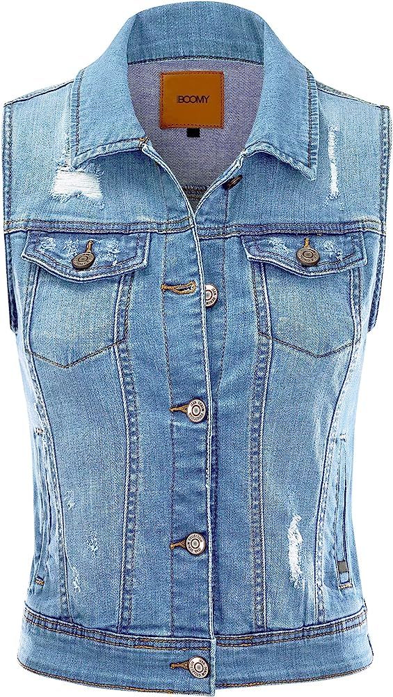 FASHION BOOMY Women's Cropped Denim Jean Vest - Sleeveless Jacket - Regular and Plus Sizes | Amazon (US)