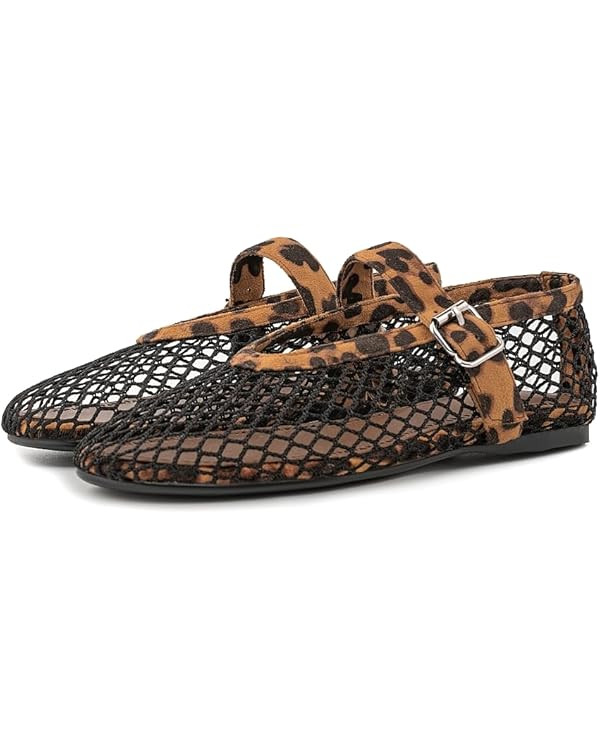 Fandimeier Mesh Ballet Flats for Women Fishnet Comfy Buckle Strap Ballerina Dressy Daily Flat Sho... | Amazon (US)