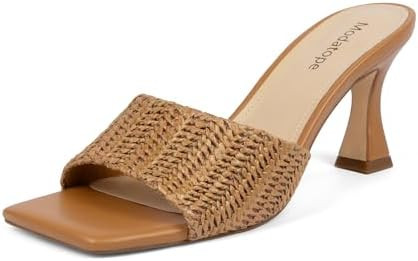 Modatope Womens Heeled Sandals Open Square Toe Heels Chunky Block Heel Slip On Sandals for Women | Amazon (US)