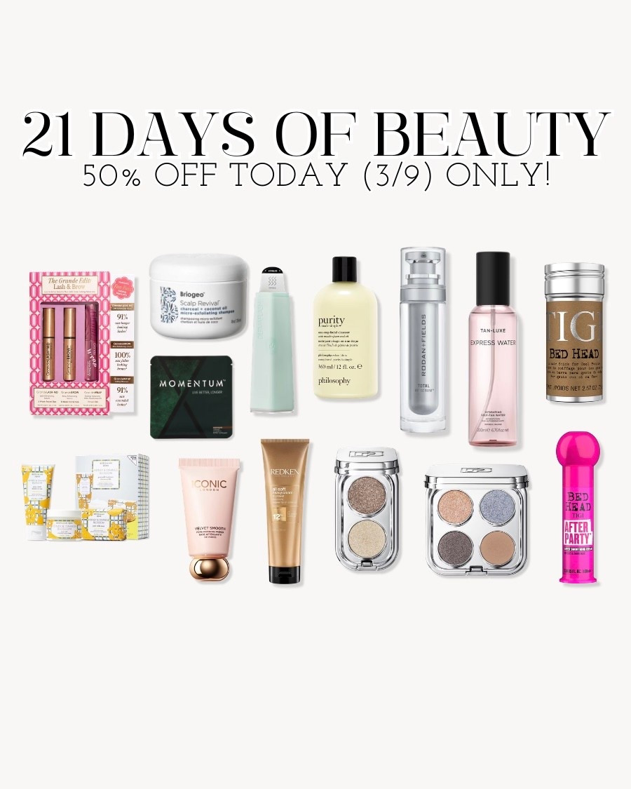 21 days of beauty - these beauty products are 50% off today only! 
 Can't go wrong with Briogeo products - they're all lovely. I also really love the Philosophy cleanser! Tan Luxe products are also very nice.

#LTKSaleAlert #LTKBeauty