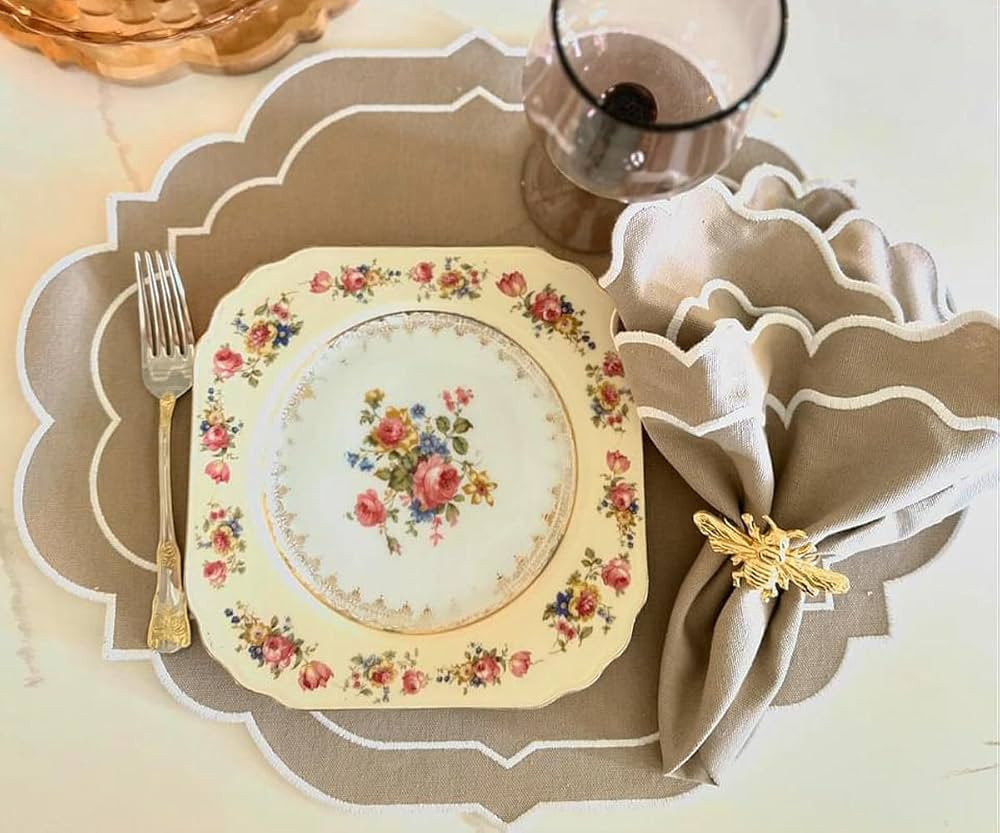 Beige Napkins, Thanksgiving Napkins, 100% Cotton, Embroidered Napkins, Scalloped Napkins, Cotton ... | Amazon (US)