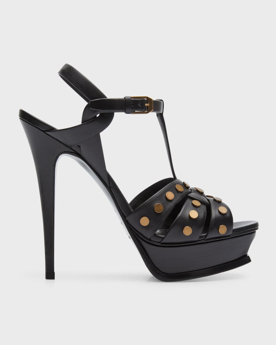 Saint Laurent Tribute Leather Stud Platform Sandals | Neiman Marcus