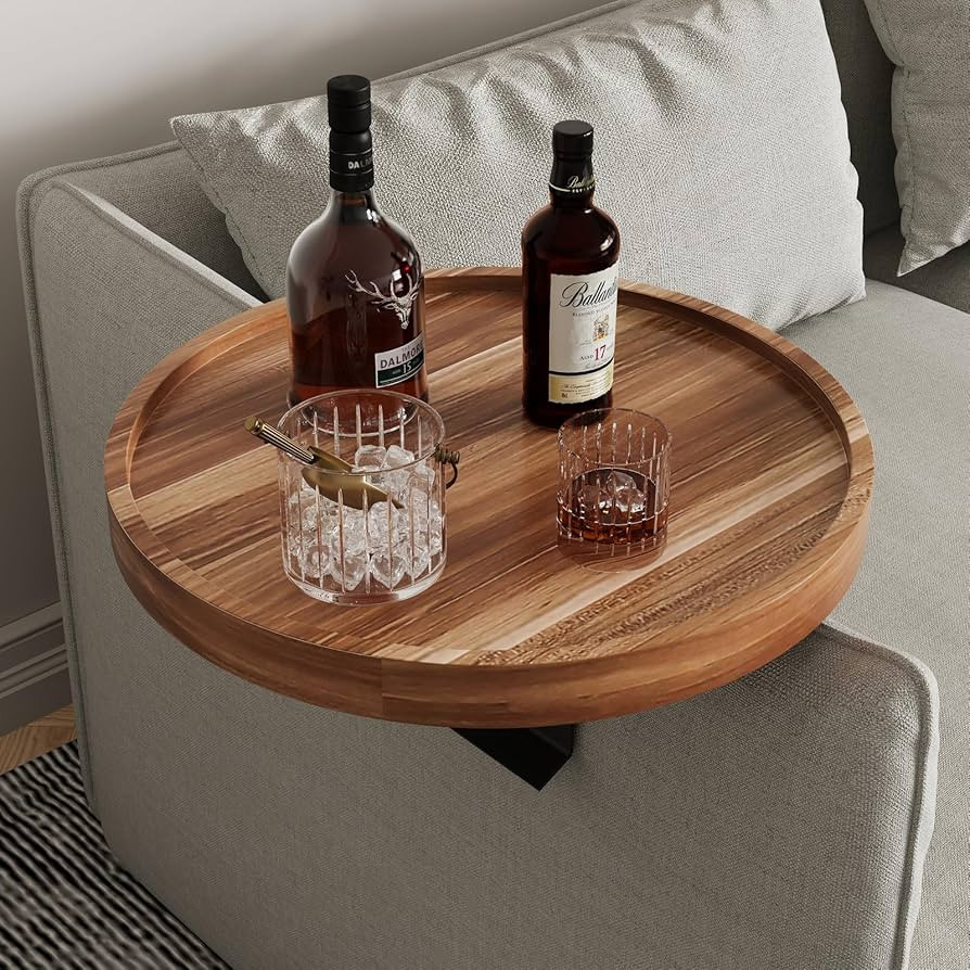 Acacia Wood Couch Arm Tray Table,11.8 Inch Adjustable Round Sofa Arm Tray,Wooden Armrest Table fo... | Amazon (US)