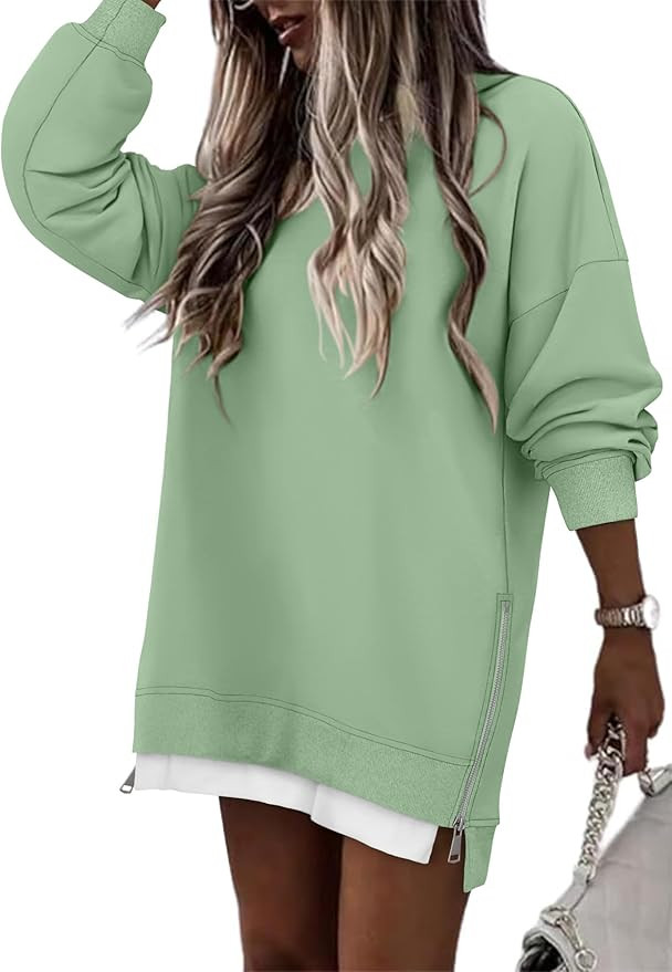 CHICZONE Crew Neck Oversized Sweatshirt Zipper Slit Long Sleeve Pullover for Women 2025 Trendy Fa... | Amazon (US)