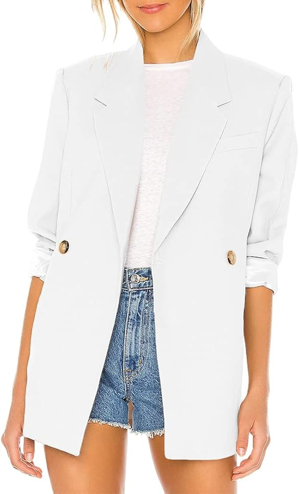 Taodou Womens Casual Blazers Oversized Open Front Peak Collar Buttons Work Office Jacket | Amazon (US)