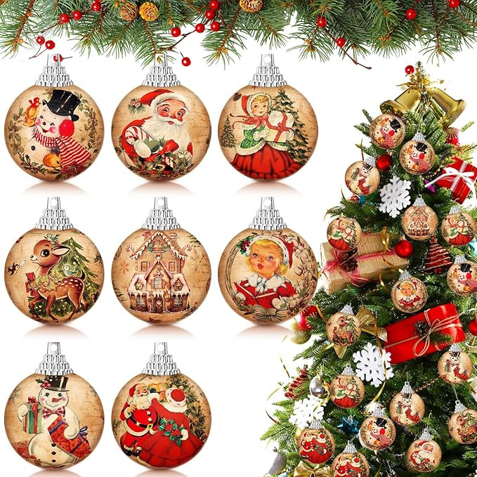 Outus 16 Pcs Christmas Tree Ball Ornaments Vintage Christmas Decorations for Tree Colorful Xmas D... | Amazon (US)