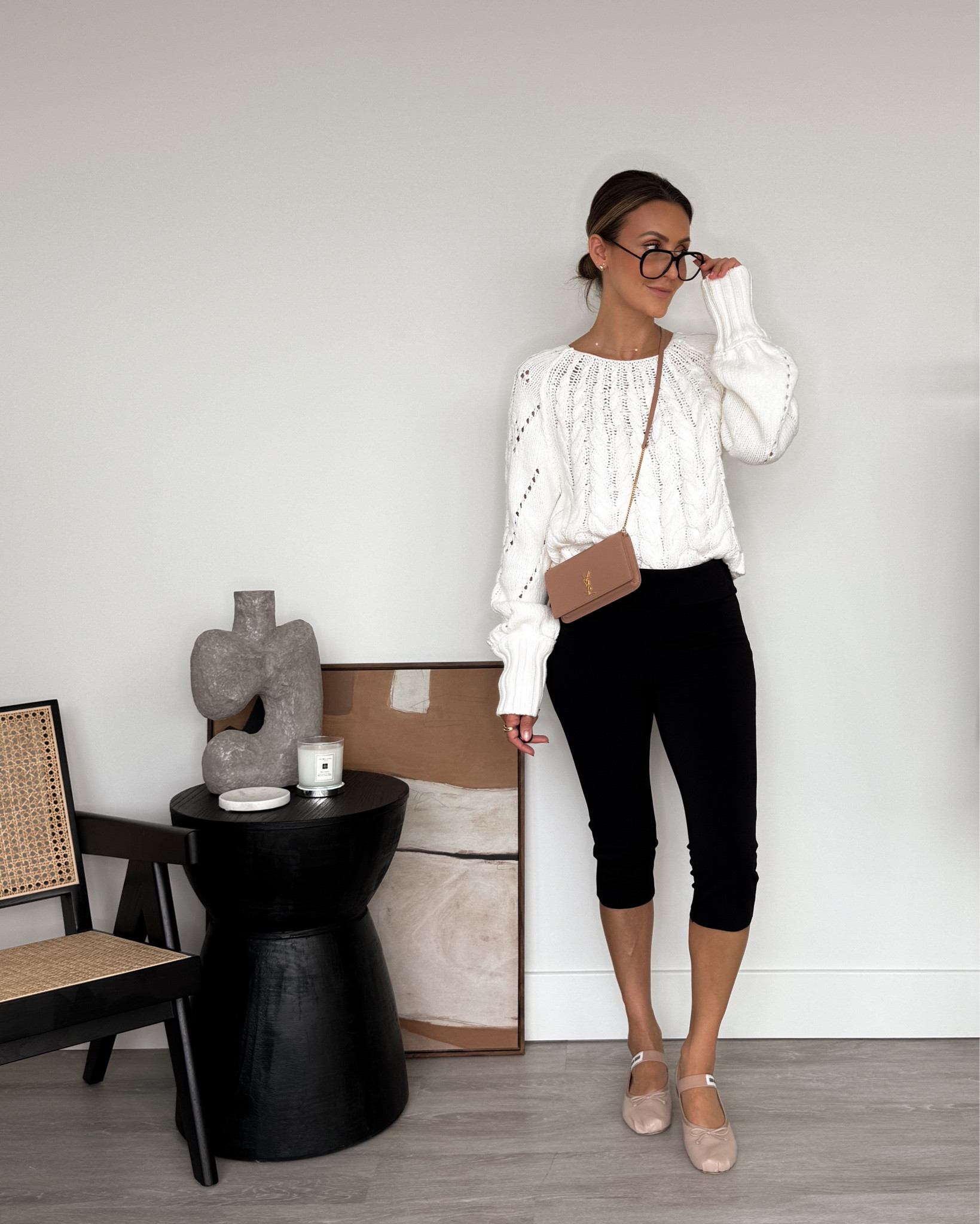 Capri pants XS
Cable knit sweater w balloon sleeves XS 
Ballet flats 

#LTKStyleTip #LTKShoeCrush #LTKSeasonal