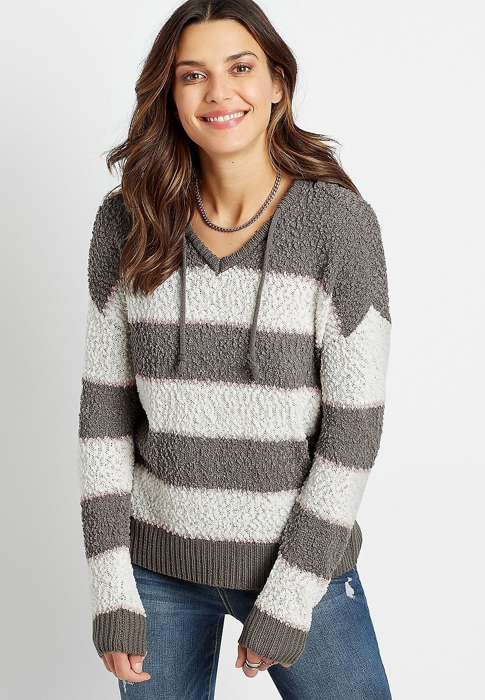 Brown Stripe Hooded Pullover Sweater | Maurices