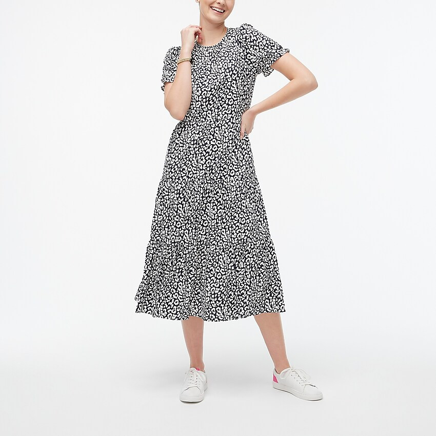 Puff-sleeve tiered midi dress | J.Crew Factory