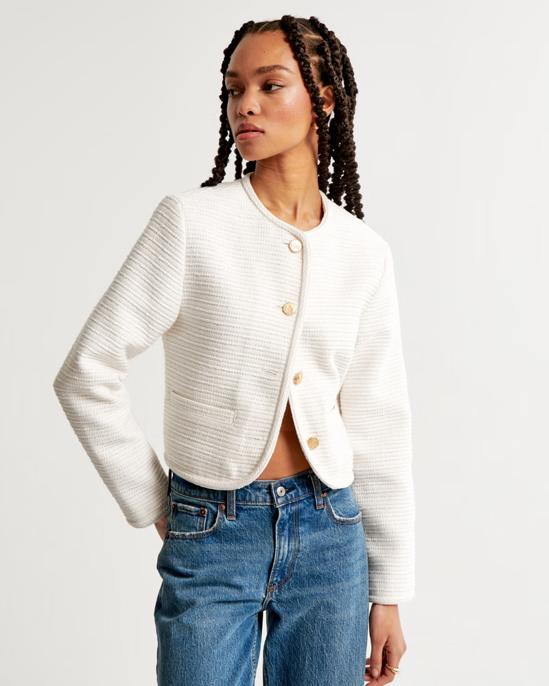 Women's Collarless Tweed Jacket | Women's Coats & Jackets | Abercrombie.com | Abercrombie & Fitch (US)