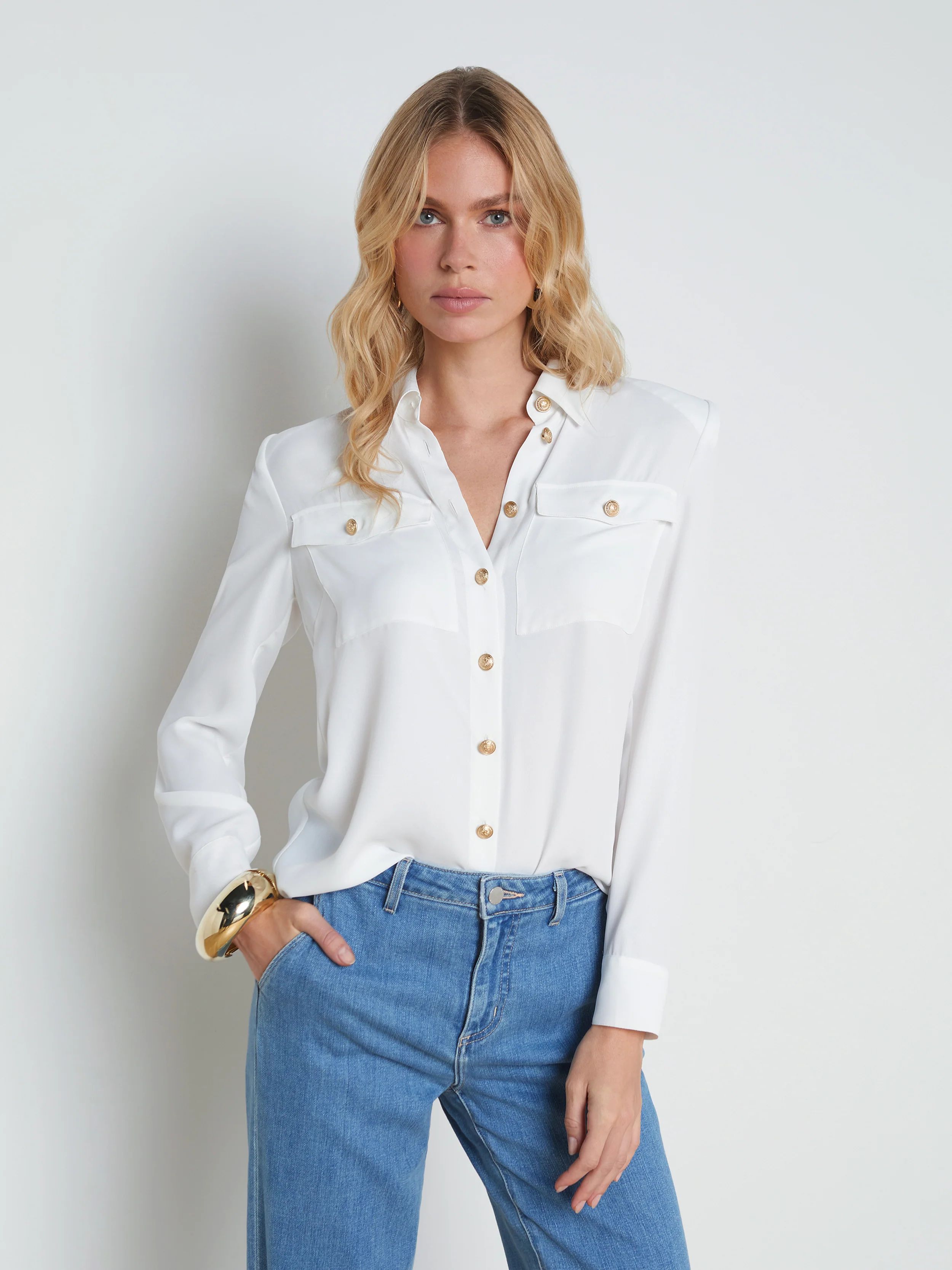 L'AGENCE - Maisy Cargo Pocket Shirt in Ivory | L'Agence