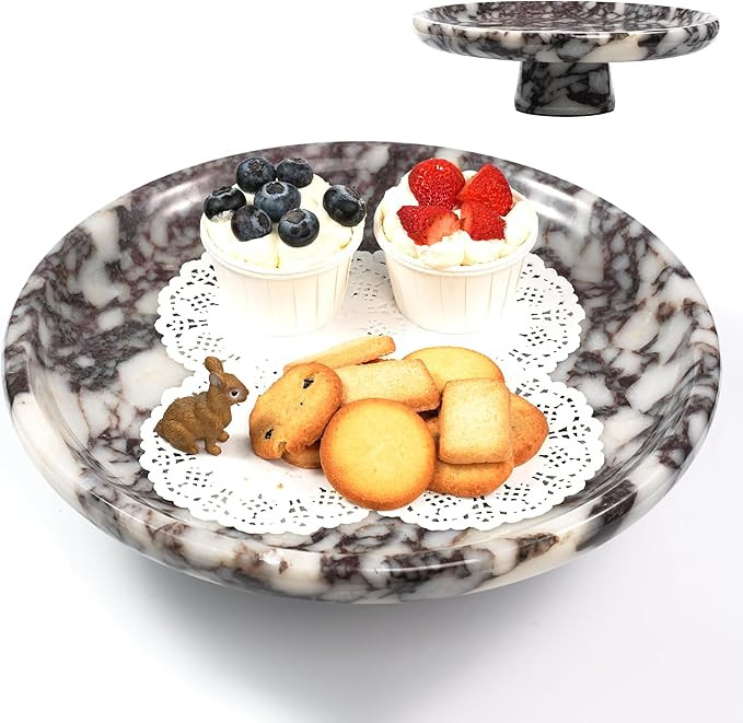 Marble Fruit Bowl for Kitchen - 11.8" Decorative Stone Pedestal Bowls for Home Decor, Footed Frui... | Amazon (US)