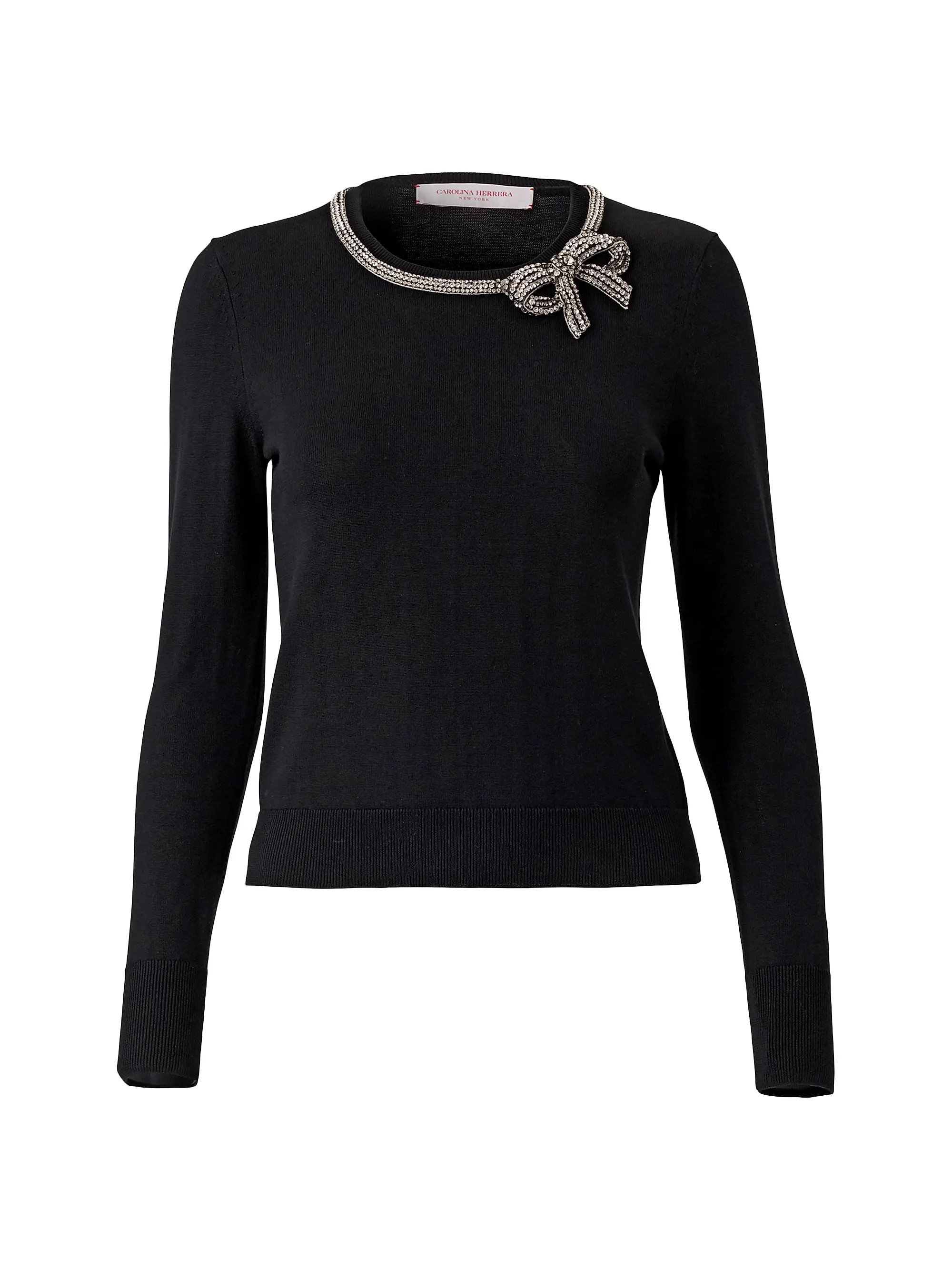 Crystal Bow-Embellished Silk-Cotton Knit Sweater | Saks Fifth Avenue