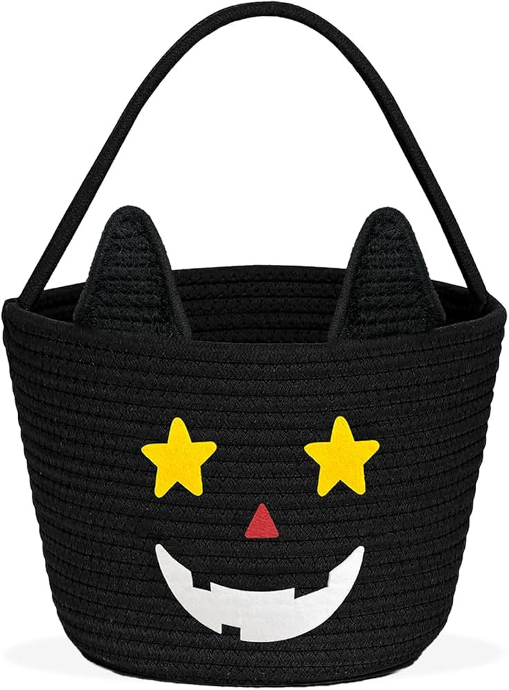 Halloween Basket Personalized Cute Black Cat Pumpkin Cotton Rope Woven Basket Trick or Treat Boo ... | Amazon (US)