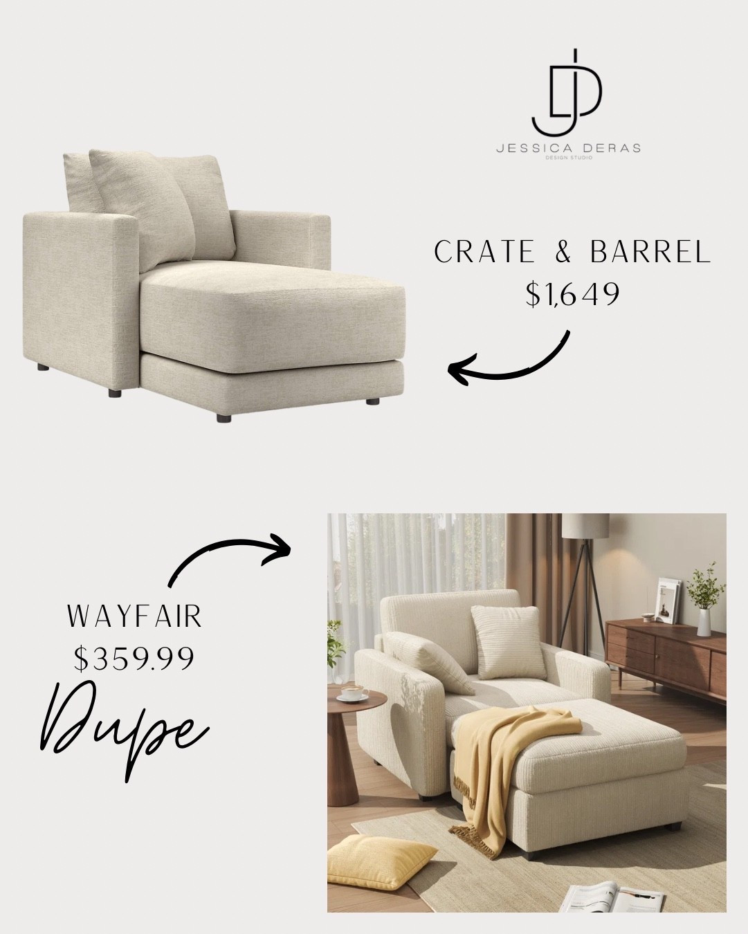 High-end look, smart budget✨ Crate & Barrel chaise lounge dupe!!
Ready to design your dream home?
Visit jessicaderasinteriordesign.com to schedule your free discovery call!!

#LTKStyleTip #LTKFamily #LTKHome
