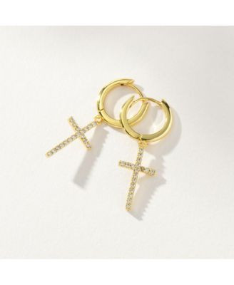 Uncommon James 14k Gold Plated Pave Cross Huggie Earrings 0.5 X22 | Macy's
