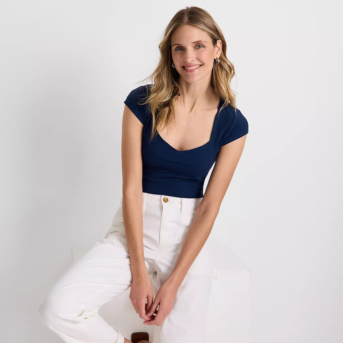 Women's Cap Sleeve Tugless Double Layer Sweetheart Knit Top | Lands' End (US)