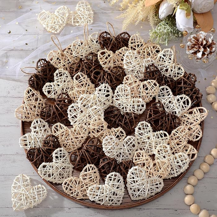 Vercraft 36 Pcs Neutral Valentine's Day Heart Ornaments Boho Rattan Wicker Hearts 2.36 Inch Rusti... | Amazon (US)