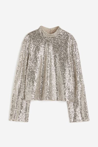 Sequined blouse - Light beige/Sequins - Ladies | H&M GB | H&M (UK, MY, IN, SG, PH, TW, HK)