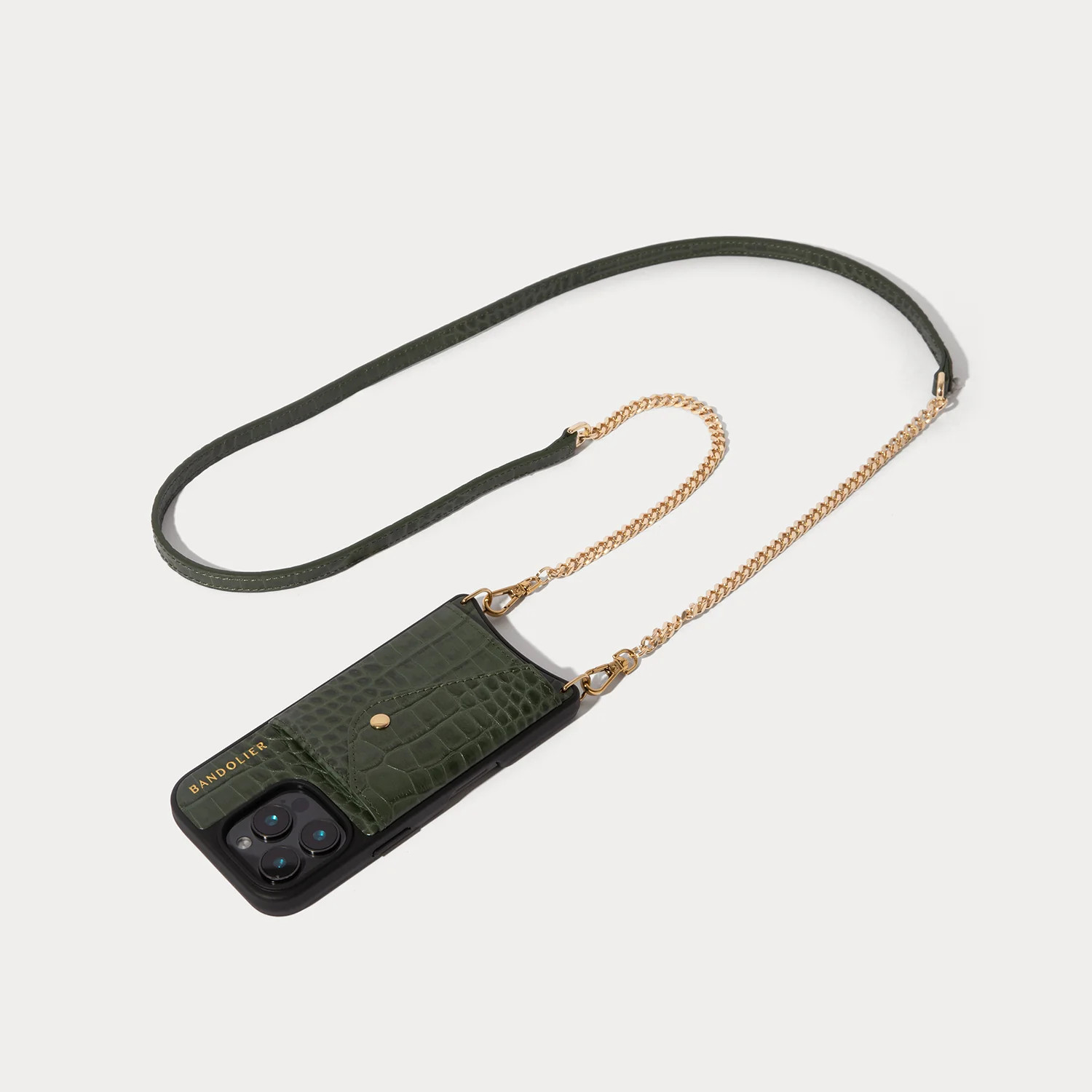 Vivian Crossbody Phone Case - Dark Green Croc/Gold | Bandolier