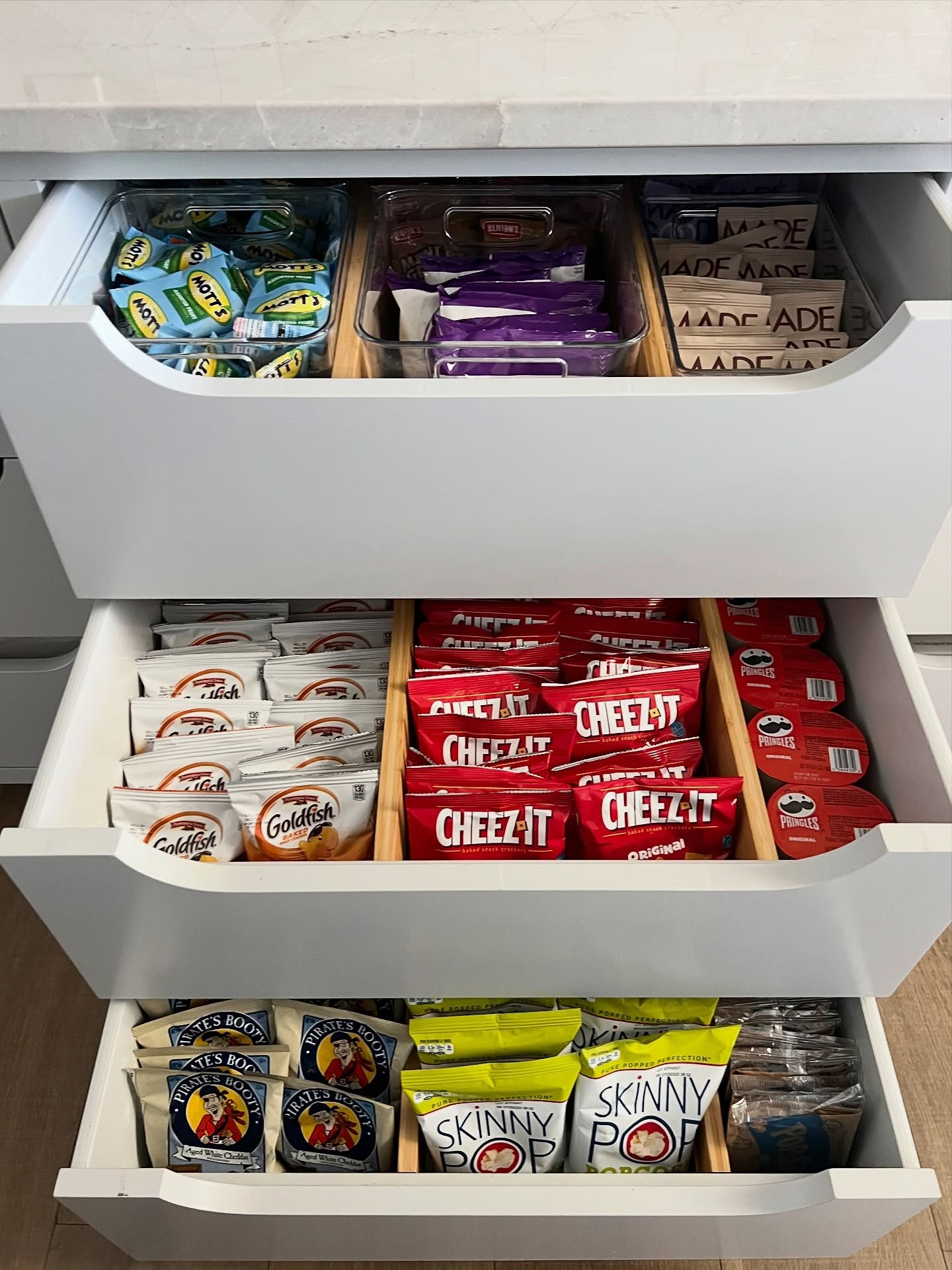 An organized snack drawer soothes my soul. 

No digging. No random, empty boxes. No “we’re out of snacks” when they’re literally right there.

Just simple, intentional systems that make everyday life easier.