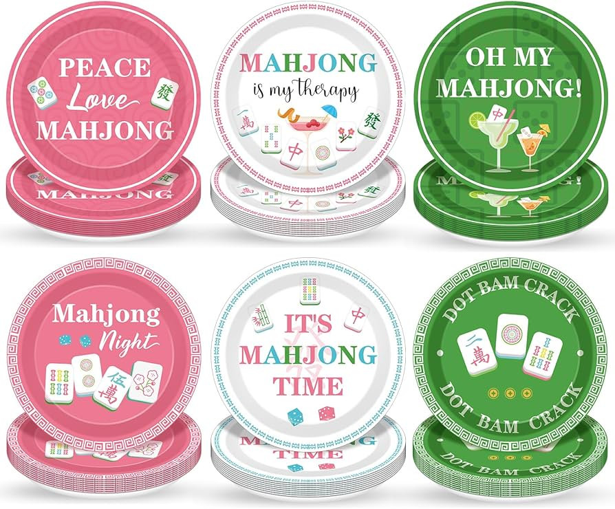 48PCS Mahjong Party Paper Plates Mahjong-Themed Dinnerware Supplies Girls Birthday Party Decorati... | Amazon (US)
