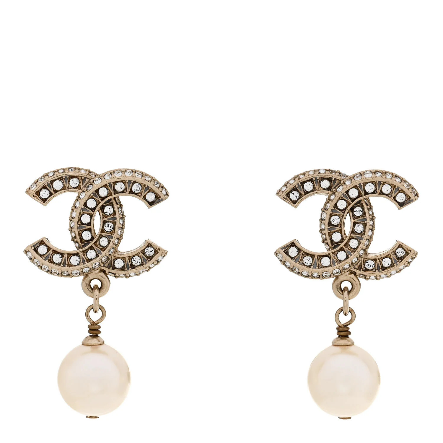 Crystal Timeless CC Pearl Drop Earrings Light Gold | FASHIONPHILE (US)